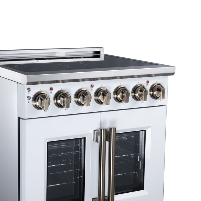 Forno Massimo 30 Inch French Door Electric Range, 5 Radiant Burners, 4.32 Cu. Ft. True Convection Oven, Air Fryer Kit, White - FFSEL6955-30WHT