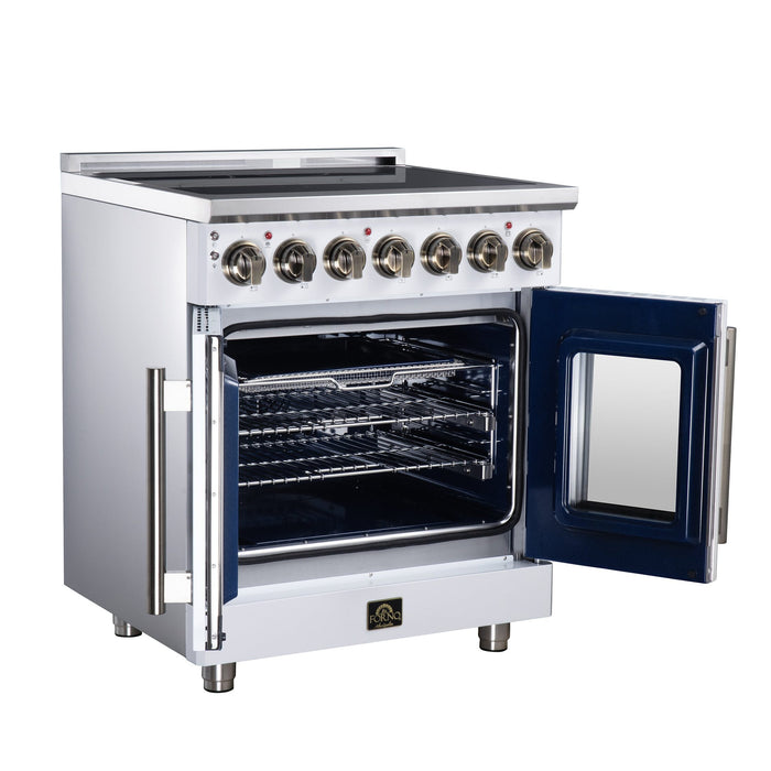 Forno Massimo 30 Inch French Door Electric Range, 5 Radiant Burners, 4.32 Cu. Ft. True Convection Oven, Air Fryer Kit, White - FFSEL6955-30WHT