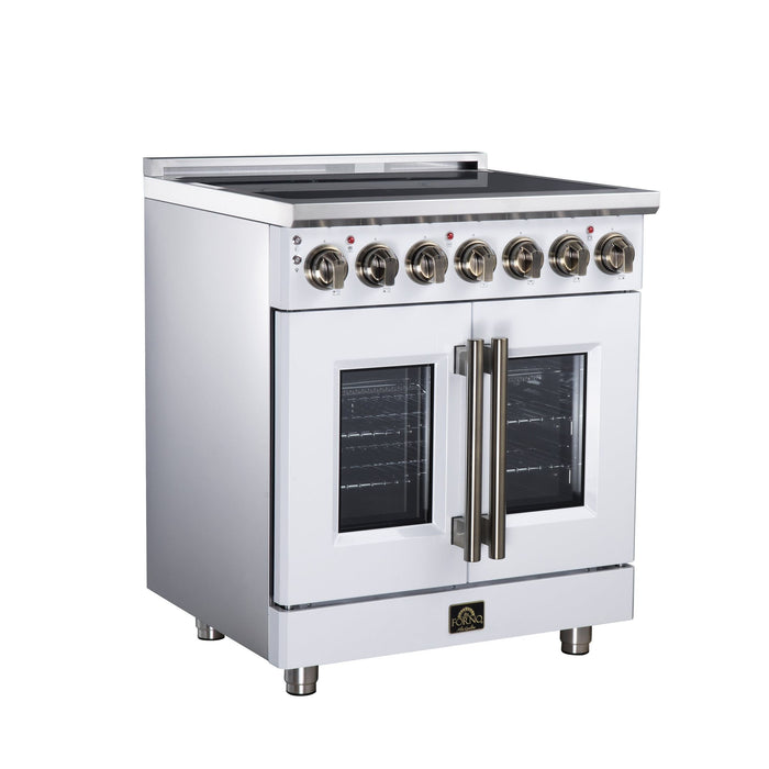 Forno Massimo 30 Inch French Door Electric Range, 5 Radiant Burners, 4.32 Cu. Ft. True Convection Oven, Air Fryer Kit, White - FFSEL6955-30WHT