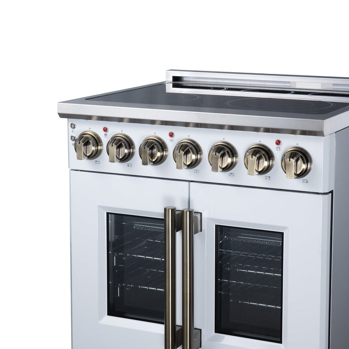 Forno Massimo 30 Inch French Door Electric Range, 5 Radiant Burners, 4.32 Cu. Ft. True Convection Oven, Air Fryer Kit, White - FFSEL6955-30WHT