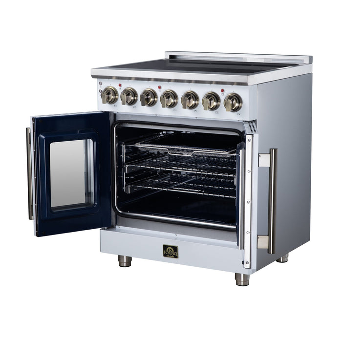 Forno Massimo 30 Inch French Door Electric Range, 5 Radiant Burners, 4.32 Cu. Ft. True Convection Oven, Air Fryer Kit, White - FFSEL6955-30WHT