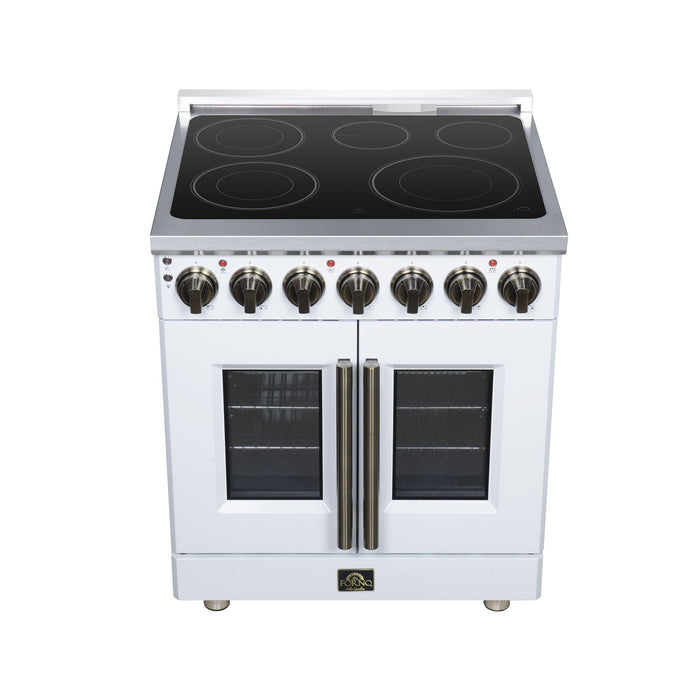 Forno Massimo 30 Inch French Door Electric Range, 5 Radiant Burners, 4.32 Cu. Ft. True Convection Oven, Air Fryer Kit, White - FFSEL6955-30WHT