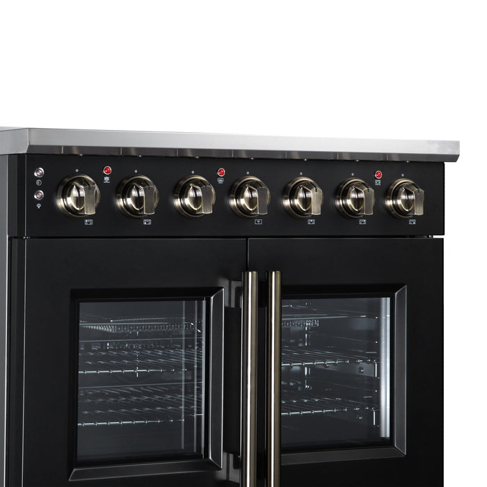 Forno Massimo 36 Inch French Door Electric Range, 5 Radiant Burners, 5.36 Cu. Ft. True Convection Oven, Air Fryer Kit, Black - FFSEL6955-36BLK