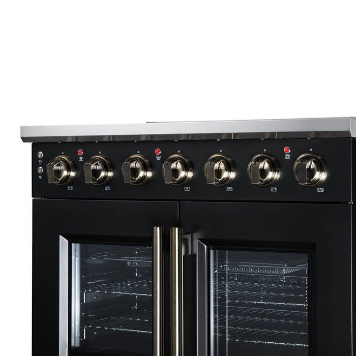 Forno Massimo 36 Inch French Door Electric Range, 5 Radiant Burners, 5.36 Cu. Ft. True Convection Oven, Air Fryer Kit, Black - FFSEL6955-36BLK