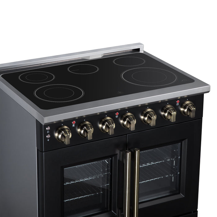 Forno Massimo 36 Inch French Door Electric Range, 5 Radiant Burners, 5.36 Cu. Ft. True Convection Oven, Air Fryer Kit, Black - FFSEL6955-36BLK