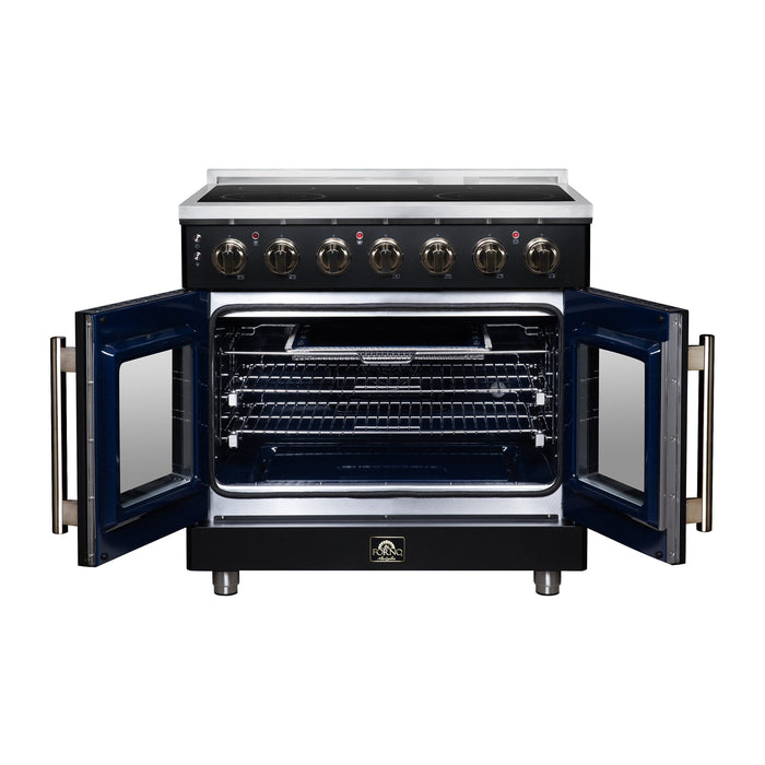 Forno Massimo 36 Inch French Door Electric Range, 5 Radiant Burners, 5.36 Cu. Ft. True Convection Oven, Air Fryer Kit, Black - FFSEL6955-36BLK