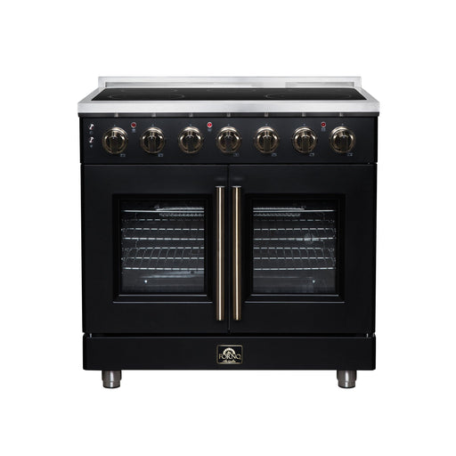 Forno Massimo 36 Inch French Door Electric Range, 5 Radiant Burners, 5.36 Cu. Ft. True Convection Oven, Air Fryer Kit, Black - FFSEL6955-36BLK