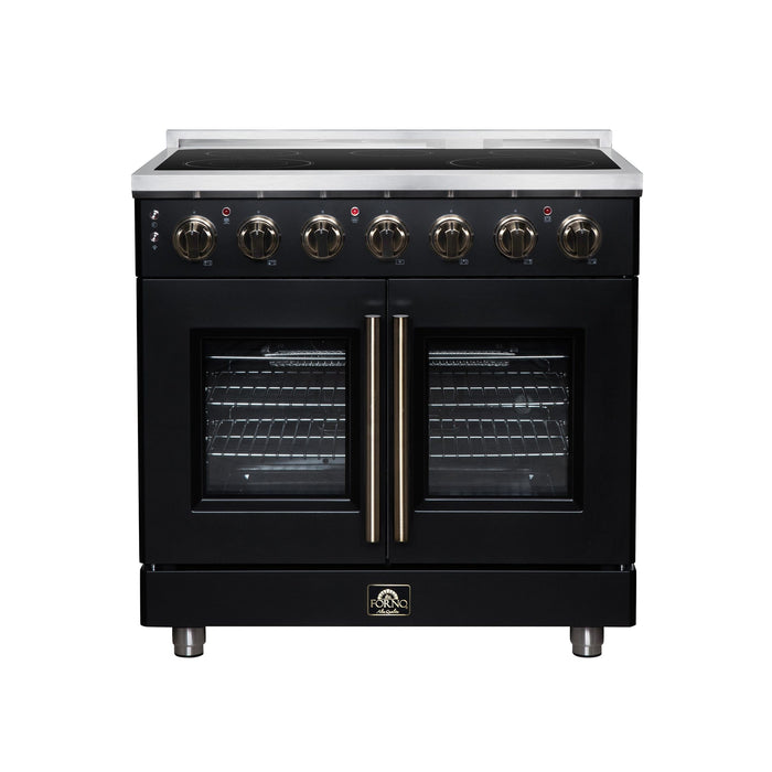 Forno Massimo 36 Inch French Door Electric Range, 5 Radiant Burners, 5.36 Cu. Ft. True Convection Oven, Air Fryer Kit, Black - FFSEL6955-36BLK