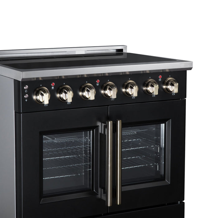 Forno Massimo 36 Inch French Door Electric Range, 5 Radiant Burners, 5.36 Cu. Ft. True Convection Oven, Air Fryer Kit, Black - FFSEL6955-36BLK
