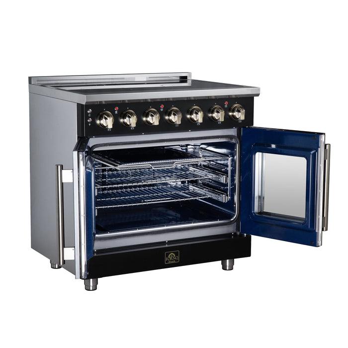 Forno Massimo 36 Inch French Door Electric Range, 5 Radiant Burners, 5.36 Cu. Ft. True Convection Oven, Air Fryer Kit, Black - FFSEL6955-36BLK