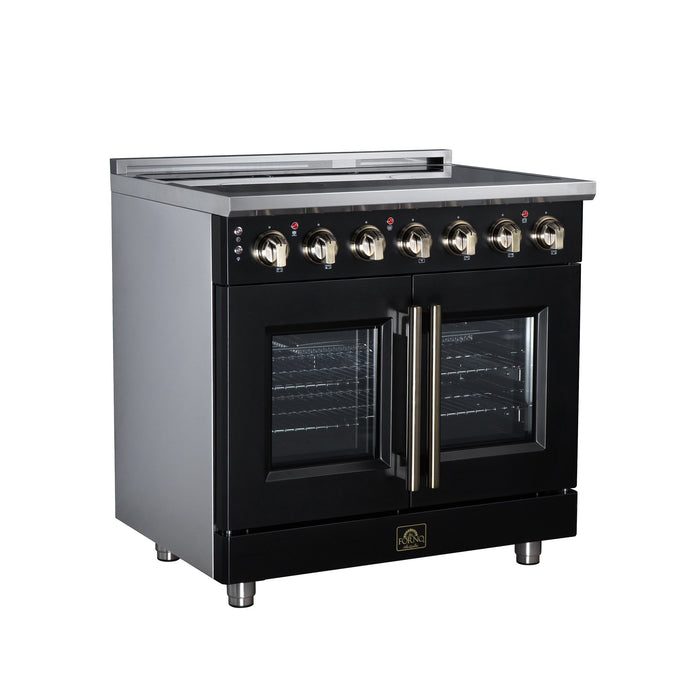 Forno Massimo 36 Inch French Door Electric Range, 5 Radiant Burners, 5.36 Cu. Ft. True Convection Oven, Air Fryer Kit, Black - FFSEL6955-36BLK
