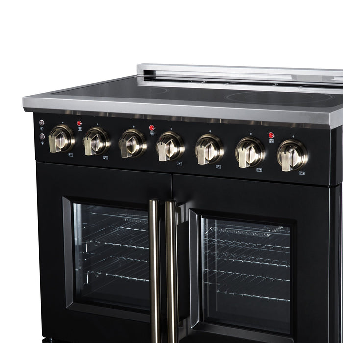 Forno Massimo 36 Inch French Door Electric Range, 5 Radiant Burners, 5.36 Cu. Ft. True Convection Oven, Air Fryer Kit, Black - FFSEL6955-36BLK