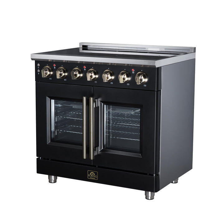 Forno Massimo 36 Inch French Door Electric Range, 5 Radiant Burners, 5.36 Cu. Ft. True Convection Oven, Air Fryer Kit, Black - FFSEL6955-36BLK