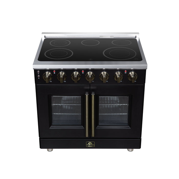 Forno Massimo 36 Inch French Door Electric Range, 5 Radiant Burners, 5.36 Cu. Ft. True Convection Oven, Air Fryer Kit, Black - FFSEL6955-36BLK