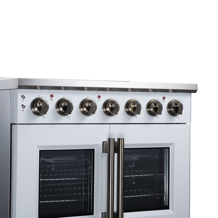 Forno Massimo 36 Inch French Door Electric Range, 5 Radiant Burners, 5.36 Cu. Ft. True Convection Oven, Air Fryer Kit, White - FFSEL6955-36WHT