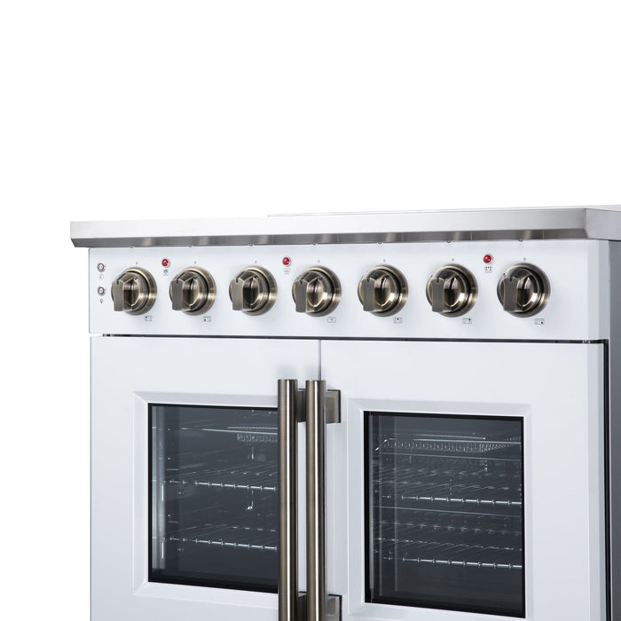 Forno Massimo 36 Inch French Door Electric Range, 5 Radiant Burners, 5.36 Cu. Ft. True Convection Oven, Air Fryer Kit, White - FFSEL6955-36WHT
