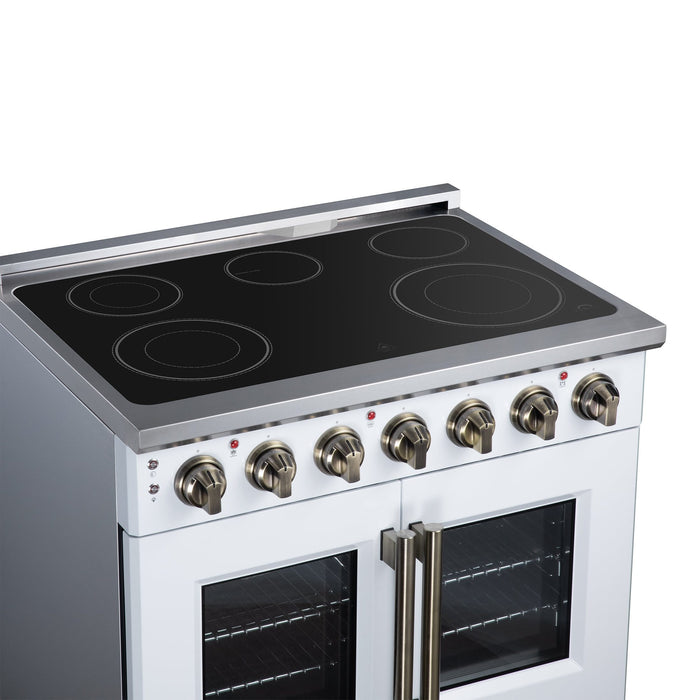 Forno Massimo 36 Inch French Door Electric Range, 5 Radiant Burners, 5.36 Cu. Ft. True Convection Oven, Air Fryer Kit, White - FFSEL6955-36WHT
