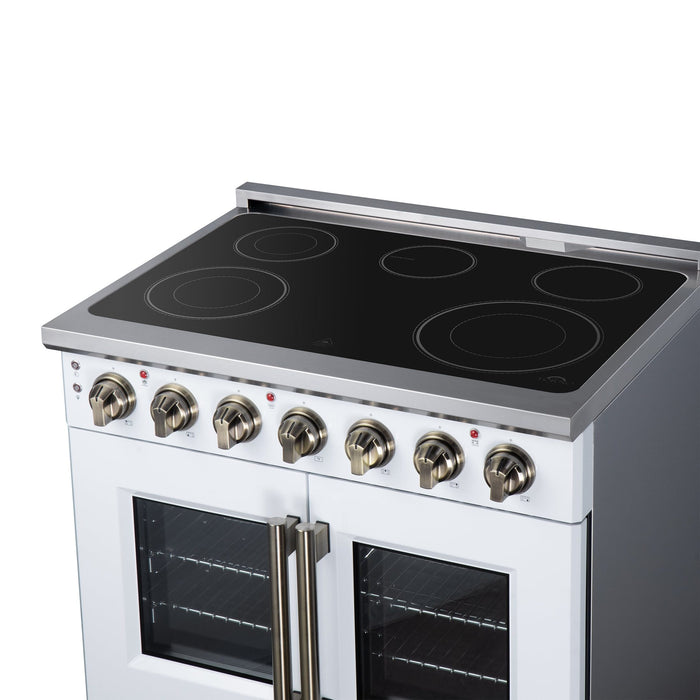 Forno Massimo 36 Inch French Door Electric Range, 5 Radiant Burners, 5.36 Cu. Ft. True Convection Oven, Air Fryer Kit, White - FFSEL6955-36WHT