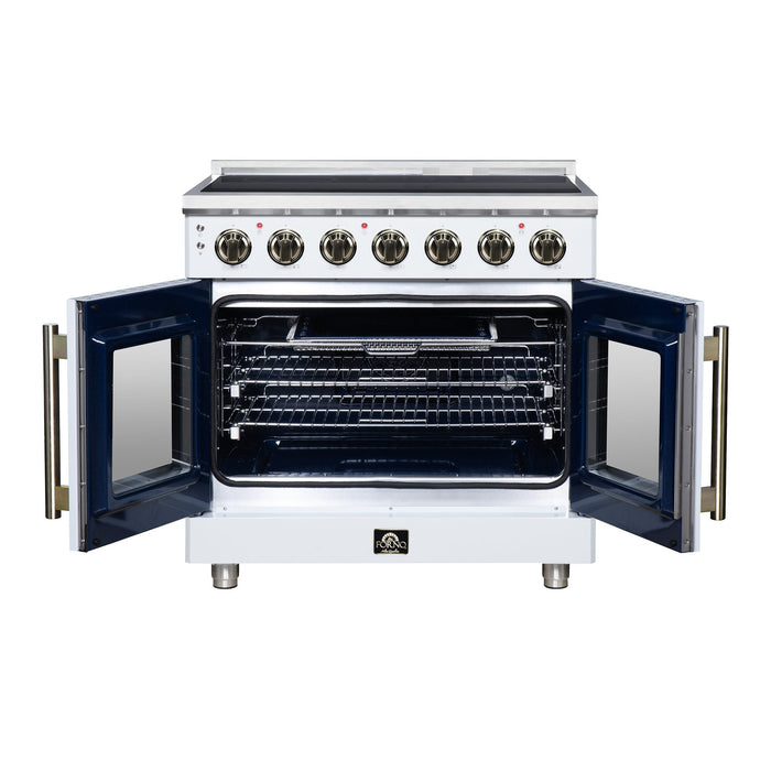 Forno Massimo 36 Inch French Door Electric Range, 5 Radiant Burners, 5.36 Cu. Ft. True Convection Oven, Air Fryer Kit, White - FFSEL6955-36WHT