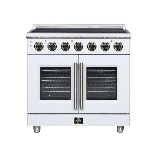 Forno Massimo 36 Inch French Door Electric Range, 5 Radiant Burners, 5.36 Cu. Ft. True Convection Oven, Air Fryer Kit, White - FFSEL6955-36WHT