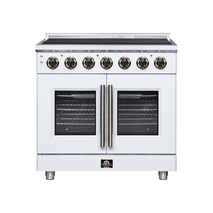 Forno Massimo 36 Inch French Door Electric Range, 5 Radiant Burners, 5.36 Cu. Ft. True Convection Oven, Air Fryer Kit, White - FFSEL6955-36WHT