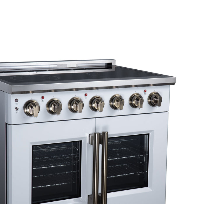 Forno Massimo 36 Inch French Door Electric Range, 5 Radiant Burners, 5.36 Cu. Ft. True Convection Oven, Air Fryer Kit, White - FFSEL6955-36WHT