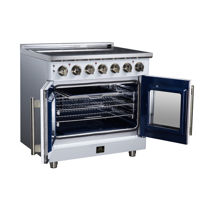Forno Massimo 36 Inch French Door Electric Range, 5 Radiant Burners, 5.36 Cu. Ft. True Convection Oven, Air Fryer Kit, White - FFSEL6955-36WHT