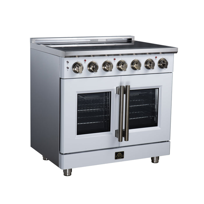 Forno Massimo 36 Inch French Door Electric Range, 5 Radiant Burners, 5.36 Cu. Ft. True Convection Oven, Air Fryer Kit, White - FFSEL6955-36WHT
