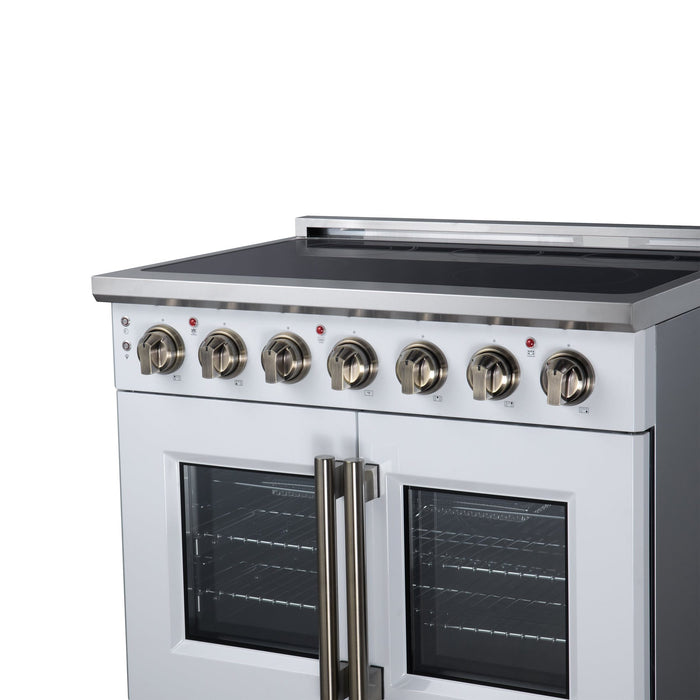 Forno Massimo 36 Inch French Door Electric Range, 5 Radiant Burners, 5.36 Cu. Ft. True Convection Oven, Air Fryer Kit, White - FFSEL6955-36WHT