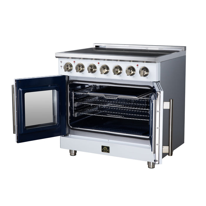 Forno Massimo 36 Inch French Door Electric Range, 5 Radiant Burners, 5.36 Cu. Ft. True Convection Oven, Air Fryer Kit, White - FFSEL6955-36WHT