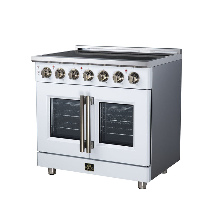Forno Massimo 36 Inch French Door Electric Range, 5 Radiant Burners, 5.36 Cu. Ft. True Convection Oven, Air Fryer Kit, White - FFSEL6955-36WHT
