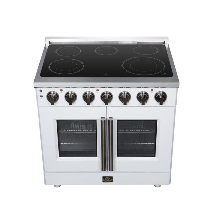 Forno Massimo 36 Inch French Door Electric Range, 5 Radiant Burners, 5.36 Cu. Ft. True Convection Oven, Air Fryer Kit, White - FFSEL6955-36WHT
