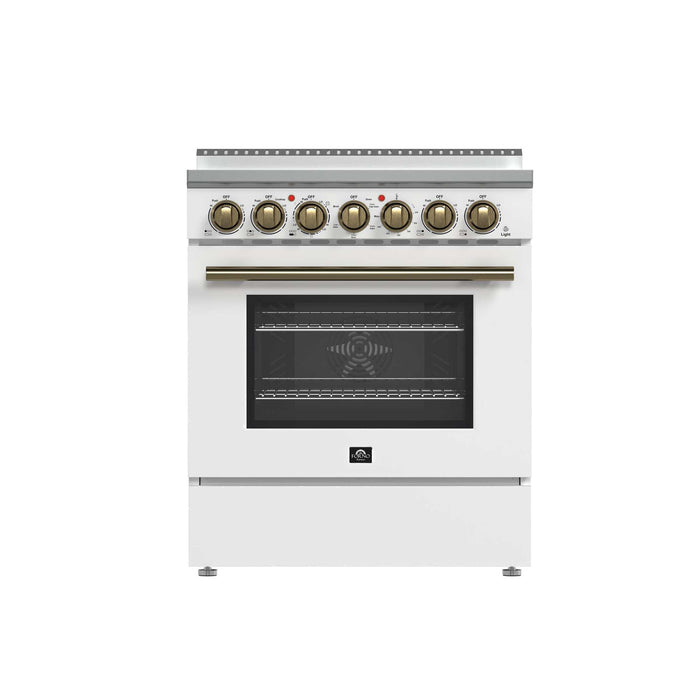 FORNO 5-Piece White Stainless Steel Kitchen Bundle – Home Depot Exclusive – 30” Electric Range, 30” French Door Refrigerator, 30” Range Hood, 24” Microwave Drawer, 24” Built-In Dishwasher | SKU: FBDL-THD-003WHT