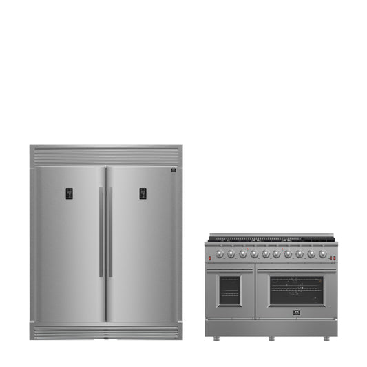 FORNO Premium 2-Piece Kitchen Bundle - Galiano 48" Dual Fuel Stainless Steel Range, Rizzuto 60" W. Dual Combo Convertible Refrigerator - FBDL-017-01CAUS