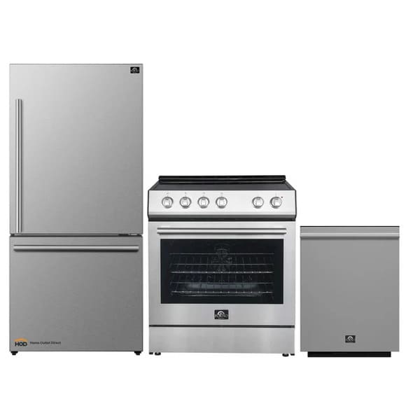 FORNO 3-Piece Appliance Package - 30-Inch Leonardo Espresso Electric Range, Refrigerator, & Dishwasher in Stainless Steel FBDL-007-01US