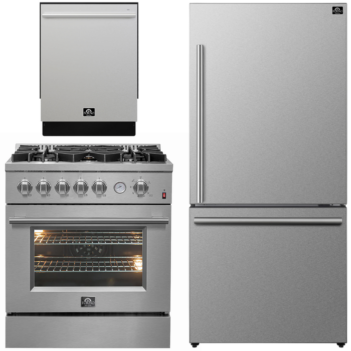 Forno Appliance Package - 30" Gas Range with Griddle, 31" Refrigerator and Tall Tub Dishwasher, FBDL-012-01CAUS