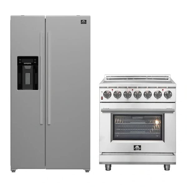 FORNO 2-Piece Appliance Package - 30-Inch Electric Range and 36-Inch Side by Side Refrigerator with Water Dispenser in Stainless Steel FBDL-013-04CAUS