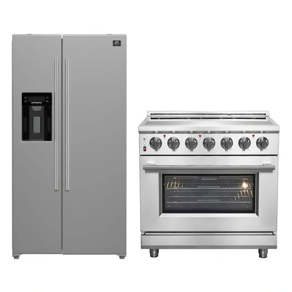 FORNO 2-Piece Appliance Package - 36-Inch Electric Range and 36-Inch Side by Side Refrigerator with Water Dispenser in Stainless Steel FBDL-013-09CAUS