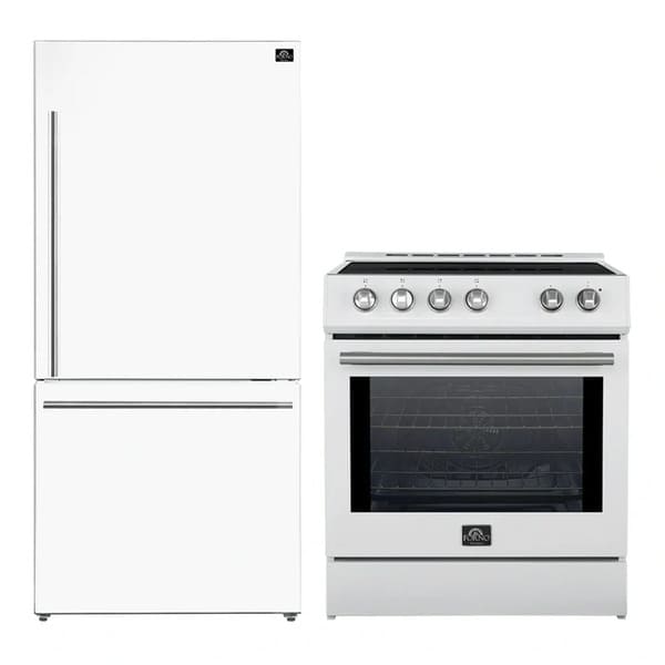 FORNO 2-Piece Appliance Package - 30-Inch Slide-In Induction Range and 31-Inch Refrigerator, Right Hinge in White with Stainless Steel Handle FBDL-014-06CAUS