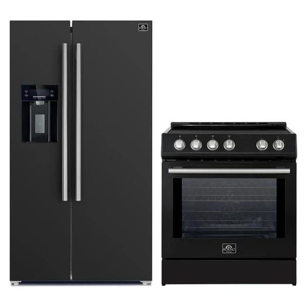FORNO 2-Piece Appliance Package - 30-Inch Slide-In Induction Range and 36-Inch Side by Side Refrigerator with Water Dispenser in Black with Stainless Steel Handle FBDL-014-14CAUS