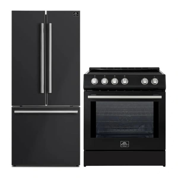 FORNO 2-Piece Appliance Package - 30-Inch Slide-In Induction Range and 30-Inch French Door Refrigerator in Black with Stainless Steel Handle FBDL-014-15CAUS
