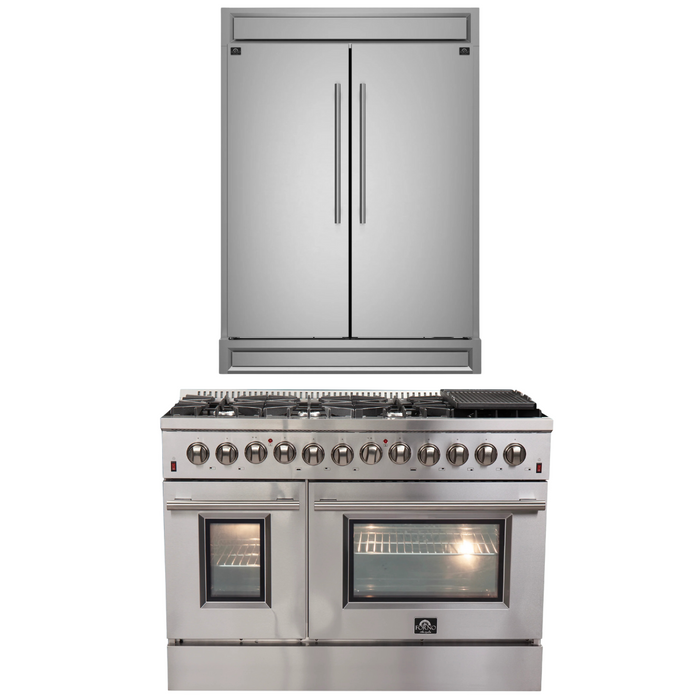 Forno Appliance Package - 48" Dual Fuel Range and 60" Refrigerator with Modern Grill Trim, FBDL-017-03CAUS