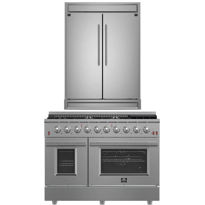 Forno Appliance Package - 48" Gas Range and 60" Refrigerator with Modern Grill Trim, FBDL-018-03CAUS