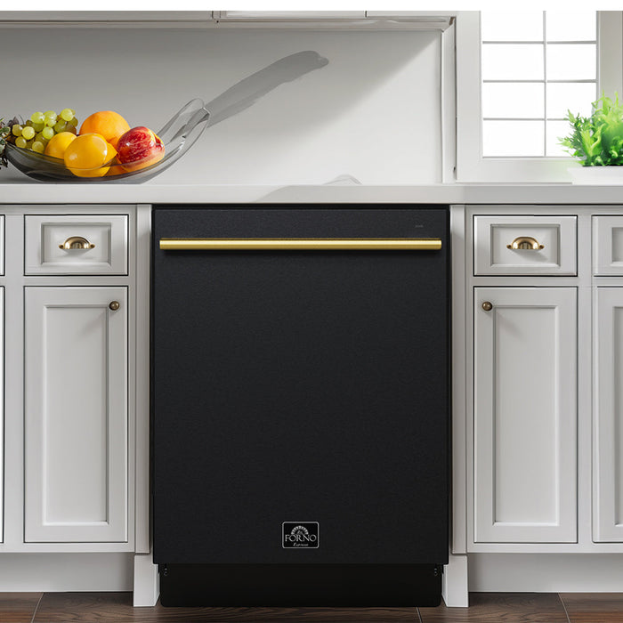 FORNO 5-Piece Black Stainless Steel Kitchen Bundle – Home Depot Exclusive – 30” Electric Range, 30” French Door Refrigerator, 30” Range Hood, 24” Microwave Drawer, 24” Built-In Dishwasher | SKU: FBDL-THD-003BLK