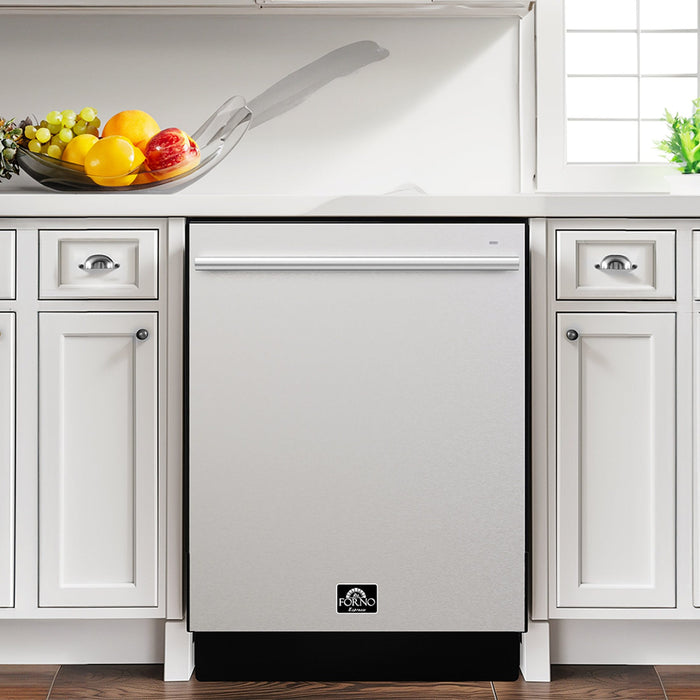 FORNO Premium 3-Piece Kitchen Bundle - 30" Electric Range, 31" French Door Refrigerator, 24" Built-In Dishwasher, Stainless Steel - FBDL-011-01CA