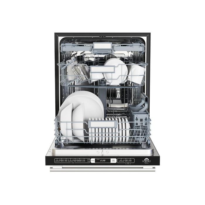 FORNO Premium 4-Piece Kitchen Bundle - 30" Electric Range, 30" Range Hood, 31" French Door Refrigerator, 24" Built-In Dishwasher, Stainless Steel - FBDL-010-01CA