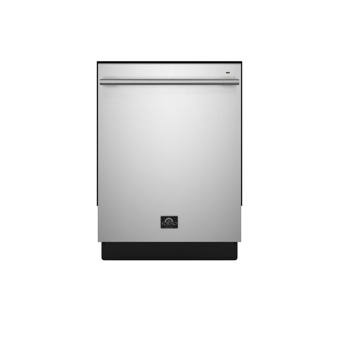 FORNO 5-Piece Stainless Steel Kitchen Bundle – Home Depot Exclusive – 48” French Door Gas Range, 48” Wall Mount Range Hood, 30” Microwave Drawer, 24” Built-In Dishwasher, 2×28” Convertible Refrigerator Freezer with Decorative Trim | SKU: FBDL-THD-004