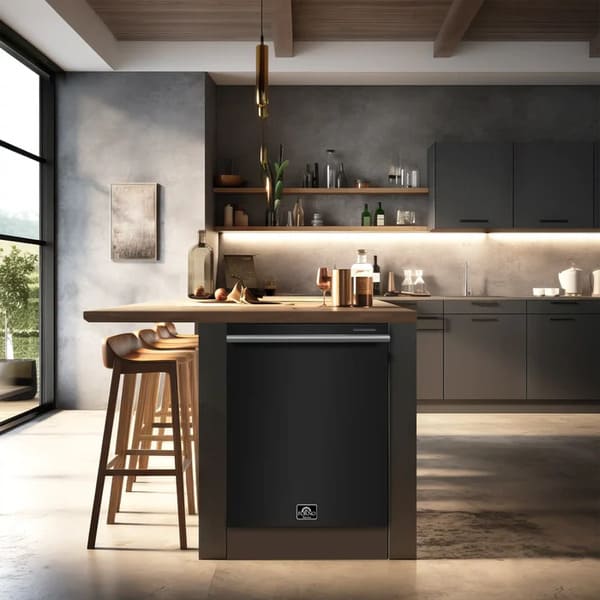FORNO 3-Piece Appliance Package - 30-Inch Leonardo Espresso Electric Range, Refrigerator, & Dishwasher in Black with Stainless Steel Handle FBDL-007-02US