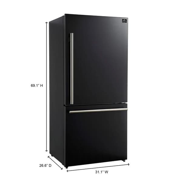 FORNO 2-Piece Appliance Package - 30-Inch Slide-In Induction Range and 31-Inch Refrigerator, Right Hinge in Black with Antique Brass Handle FBDL-014-11CAUS