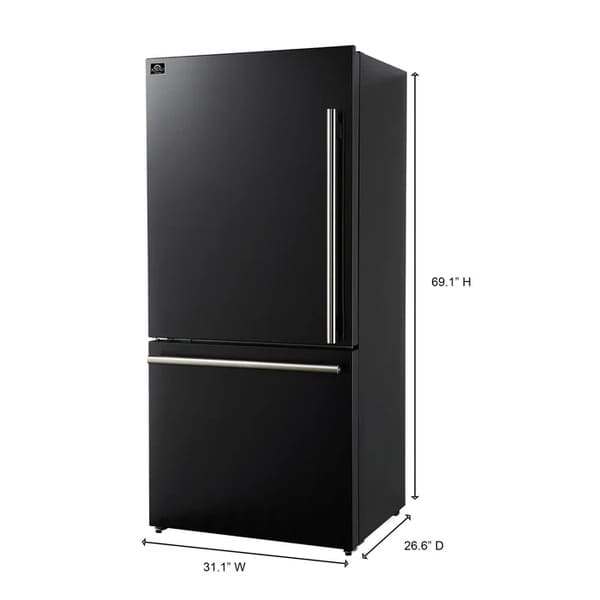 FORNO 2-Piece Appliance Package - 30-Inch Slide-In Induction Range and 31-Inch Bottom Freezer Door Refrigerator in Black with Antique Brass Handle FBDL-014-12CAUS